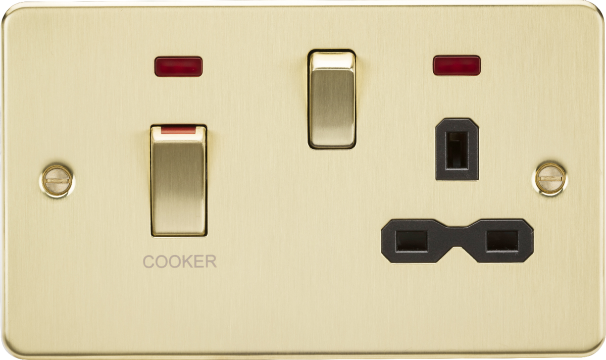 Brushed Brass 45A DP Switch & 13A Socket with Neons