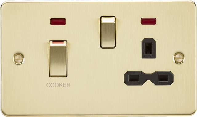 Brushed Brass 45A DP Switch & 13A Socket with Neons