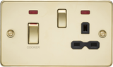 45A DP Switch & 13A Socket with Neons - Polished Brass with Black Insert