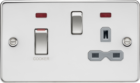45A DP Switch and 13A Socket with Neons - Polished Chrome with Grey Insert