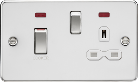 45A DP Switch & 13A Socket with Neons - Polished Chrome with White Insert