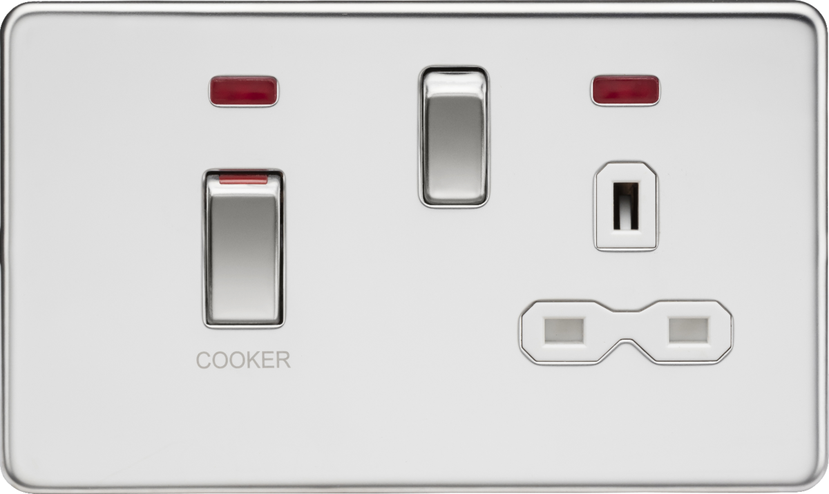 45A DP Switch and 13A Socket with Neons - Polished Chrome