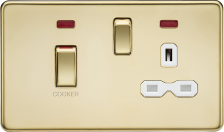 45A DP Switch with 13A Socket & Neons - Polished Brass