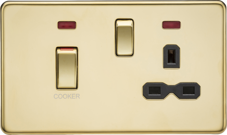 45A DP Switch & 13A Socket - Polished Brass with Black Insert