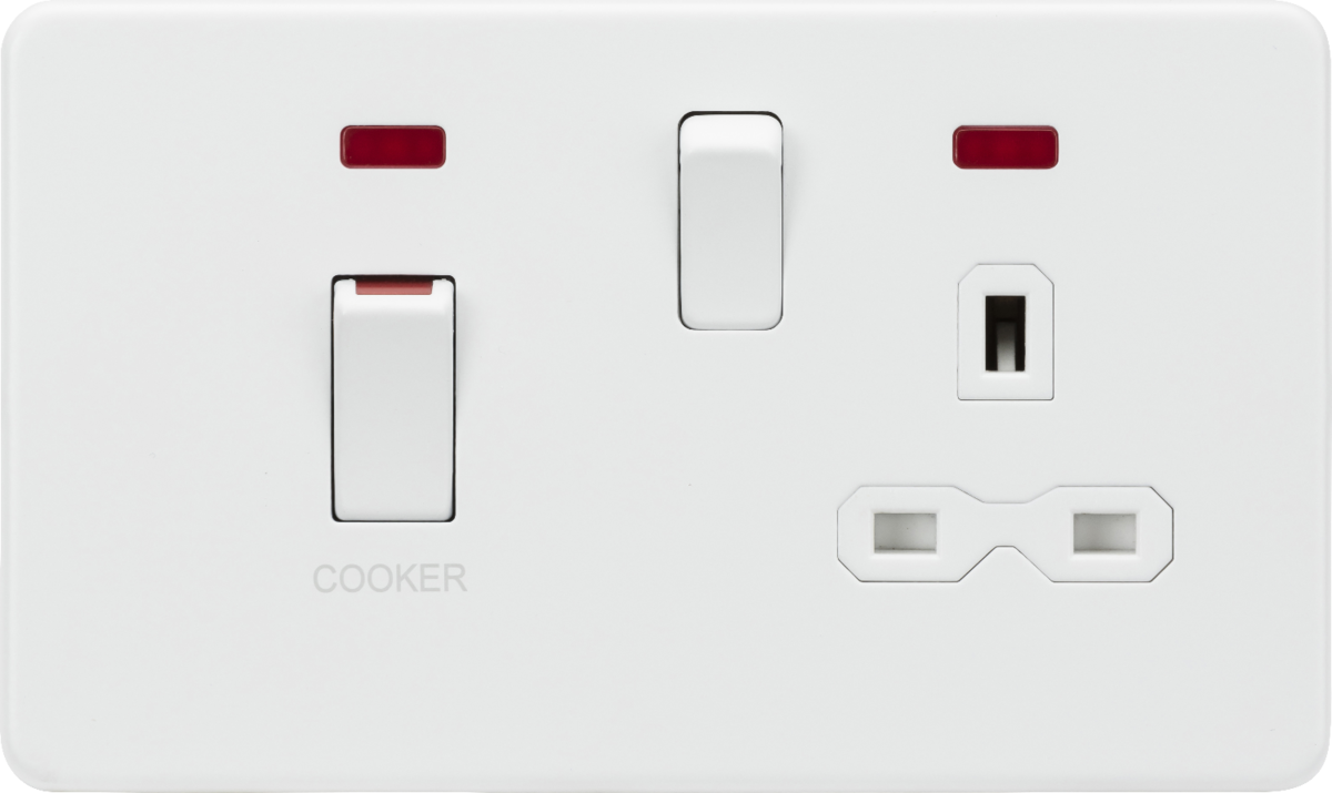 45A DP Switch & 13A Socket with Neons - Matt White