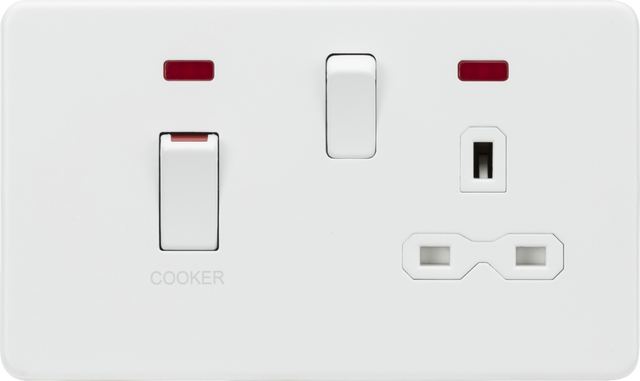 45A DP Switch & 13A Socket with Neons - Matt White