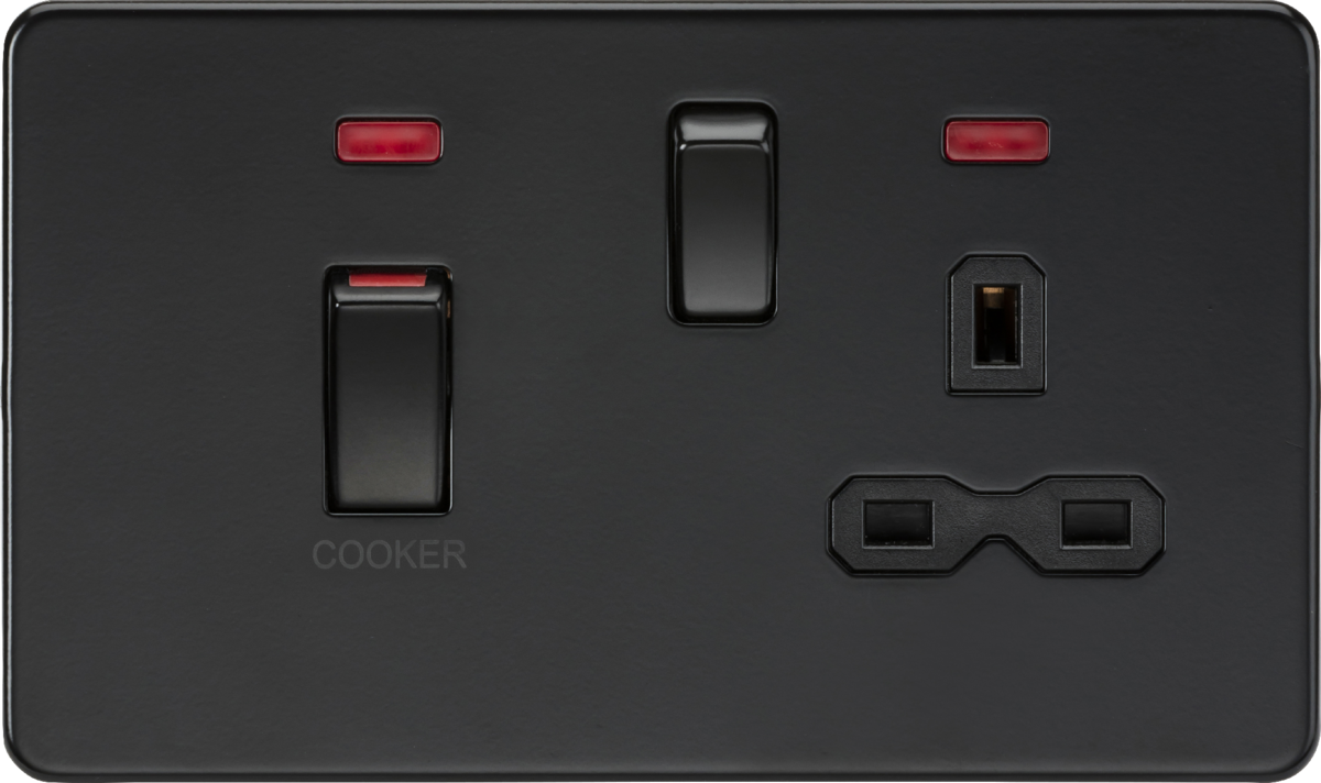45A DP Switch & 13A Socket with Neons - Matt Black