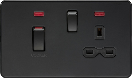 45A DP Switch & 13A Socket with Neons - Matt Black