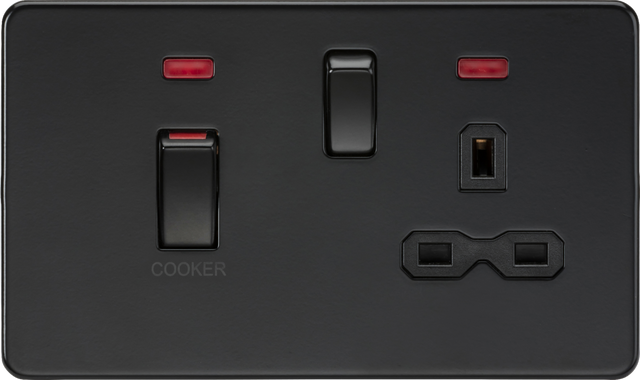 45A DP Switch & 13A Socket with Neons - Matt Black