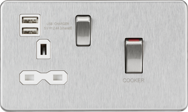 45A DP Switch & 13A Socket with USB Charger - Brushed Chrome Finish