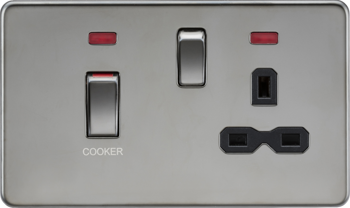 45A DP Switch & 13A Socket with Neons - Black Nickel