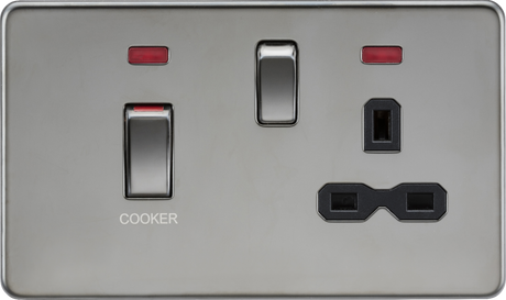 45A DP Switch & 13A Socket with Neons - Black Nickel