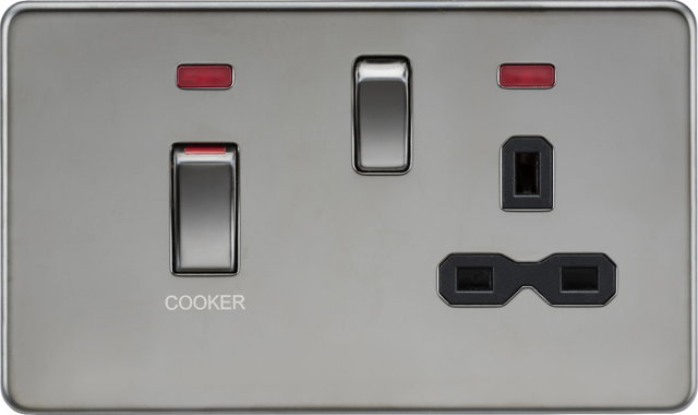 45A DP Switch & 13A Socket with Neons - Black Nickel