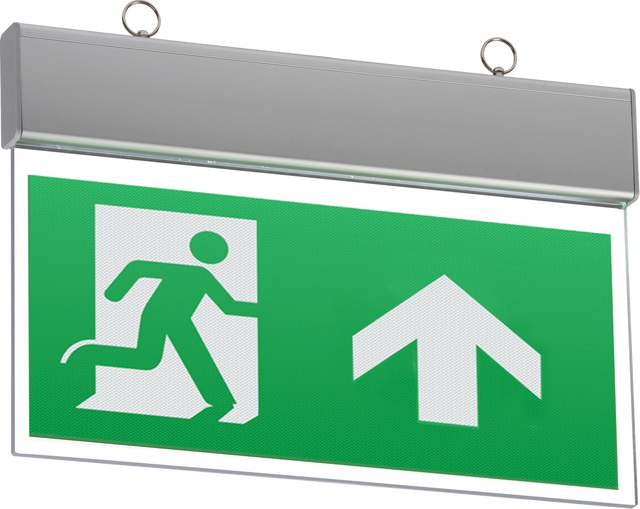 230V IP20 Ceiling Mounted LED Emergency Exit Sign - 4W, Aluminium Finish