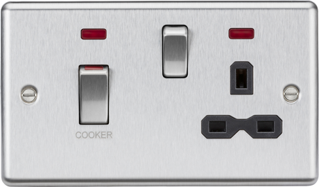 Brushed Chrome 45A DP Switch & 13A Socket with Neons