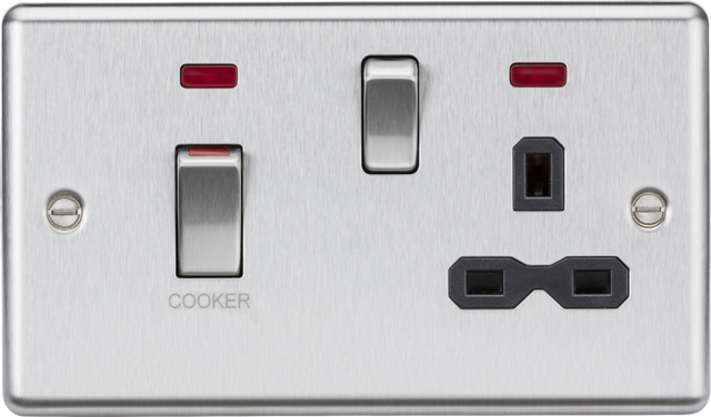 Brushed Chrome 45A DP Switch & 13A Socket with Neons