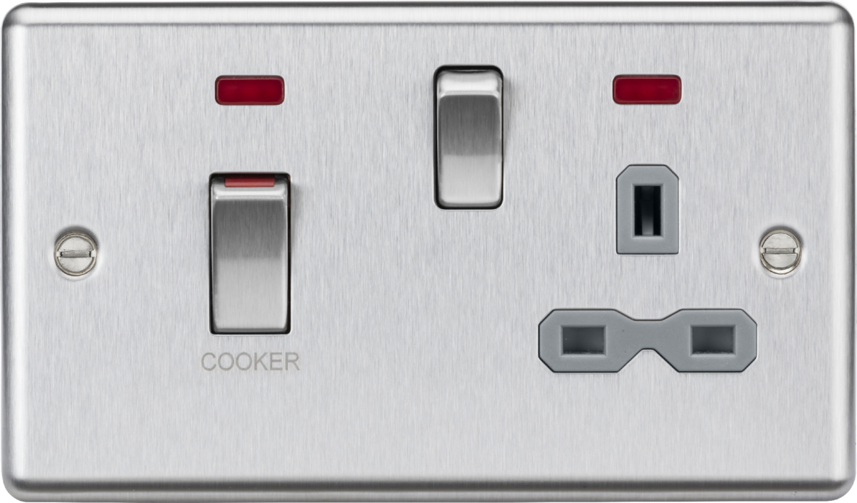 Brushed Chrome 45A DP Switch & 13A Socket with Neons