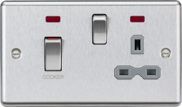 Brushed Chrome 45A DP Switch & 13A Socket with Neons