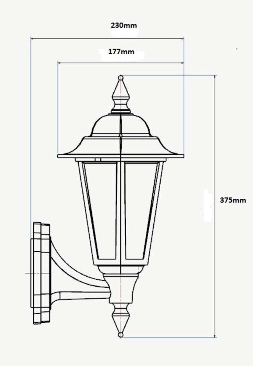 230V IP54 8W LED Wall Lantern - Black Side View