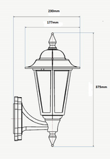 230V IP54 8W LED Wall Lantern - Black Side View