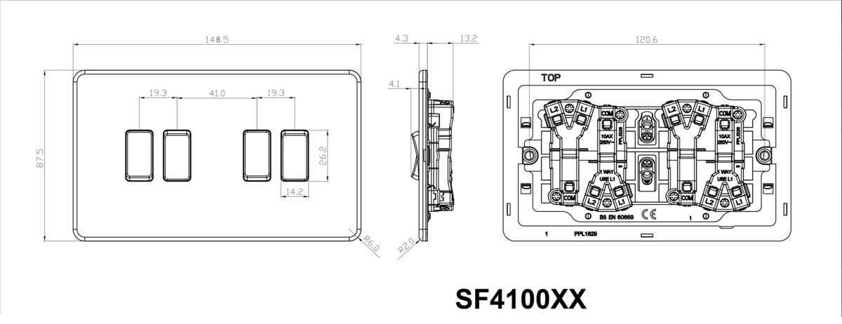Side view of 10AX 4G 2-way Switch - Black Nickel