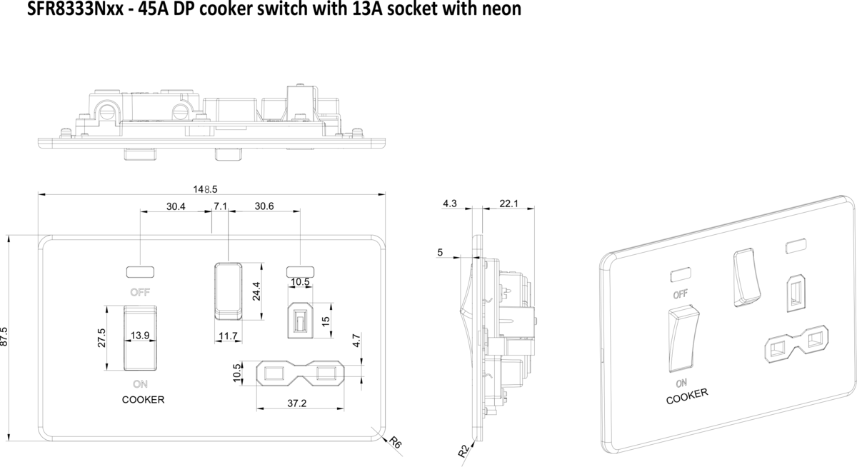 45A DP Switch & Socket - Alternative View