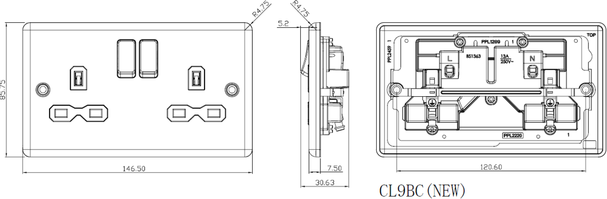 13A 2G DP Switched Socket - Brushed Chrome with White Insert