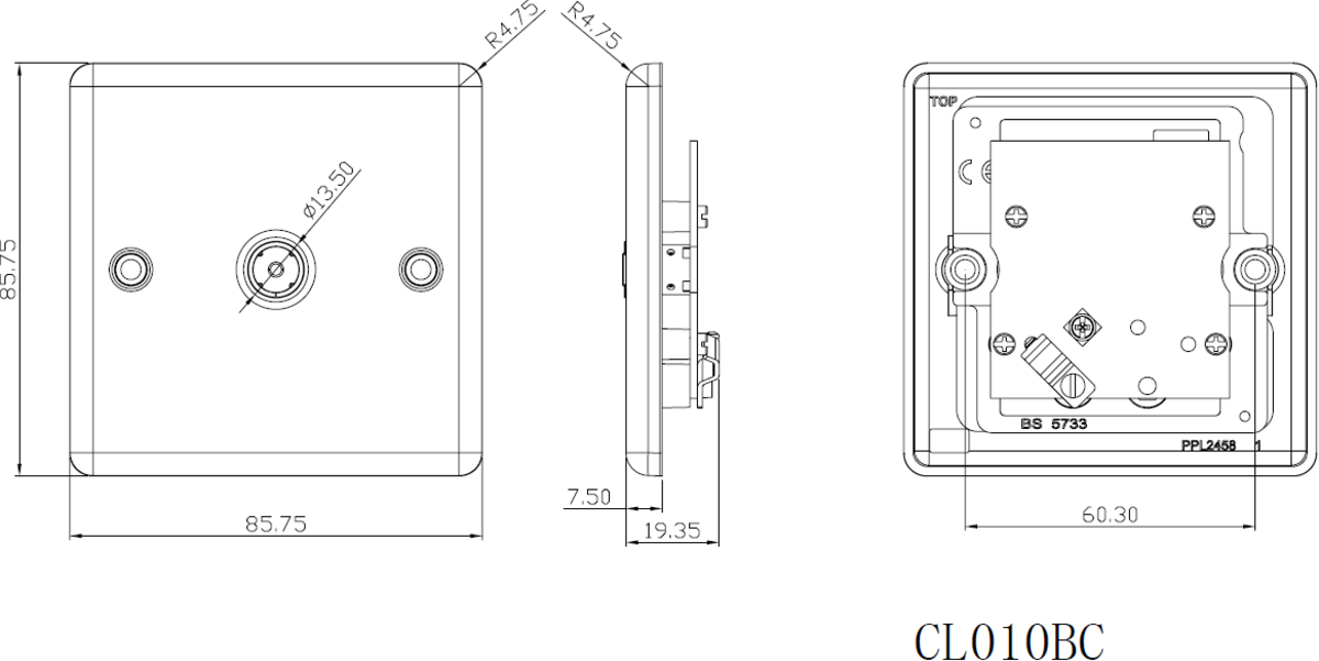 ML Accessories Brushed Chrome TV Outlet Non-Isolated