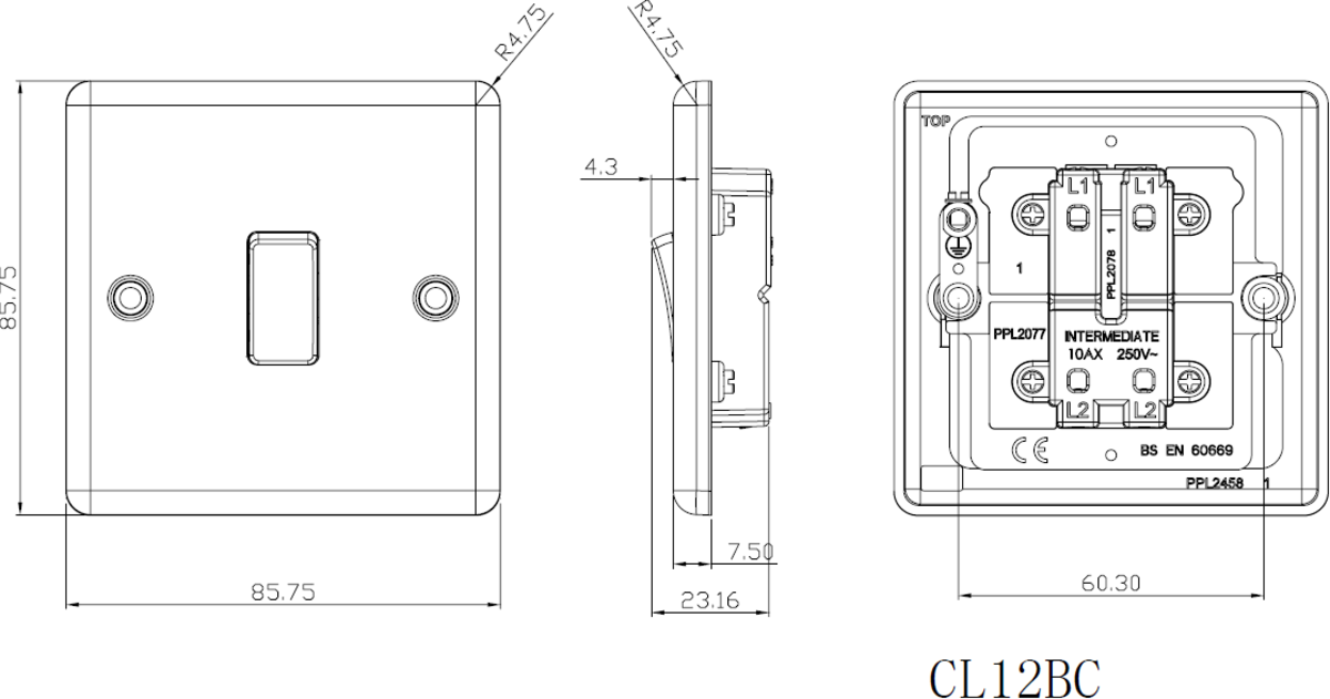10AX 1G Intermediate Switch - Brushed Chrome