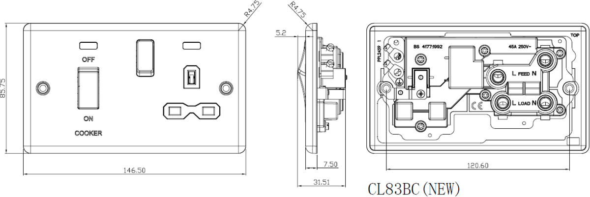 Secondary view of 45A DP Switch & 13A Socket