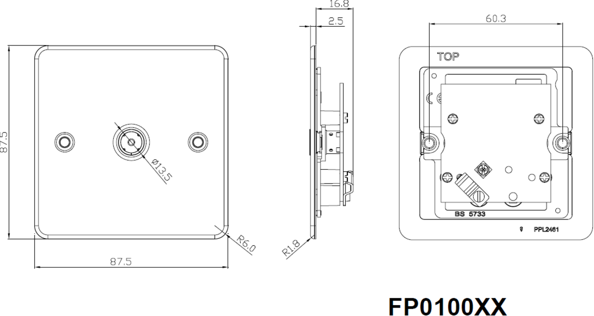 Alternative angle of Polished Brass TV Outlet