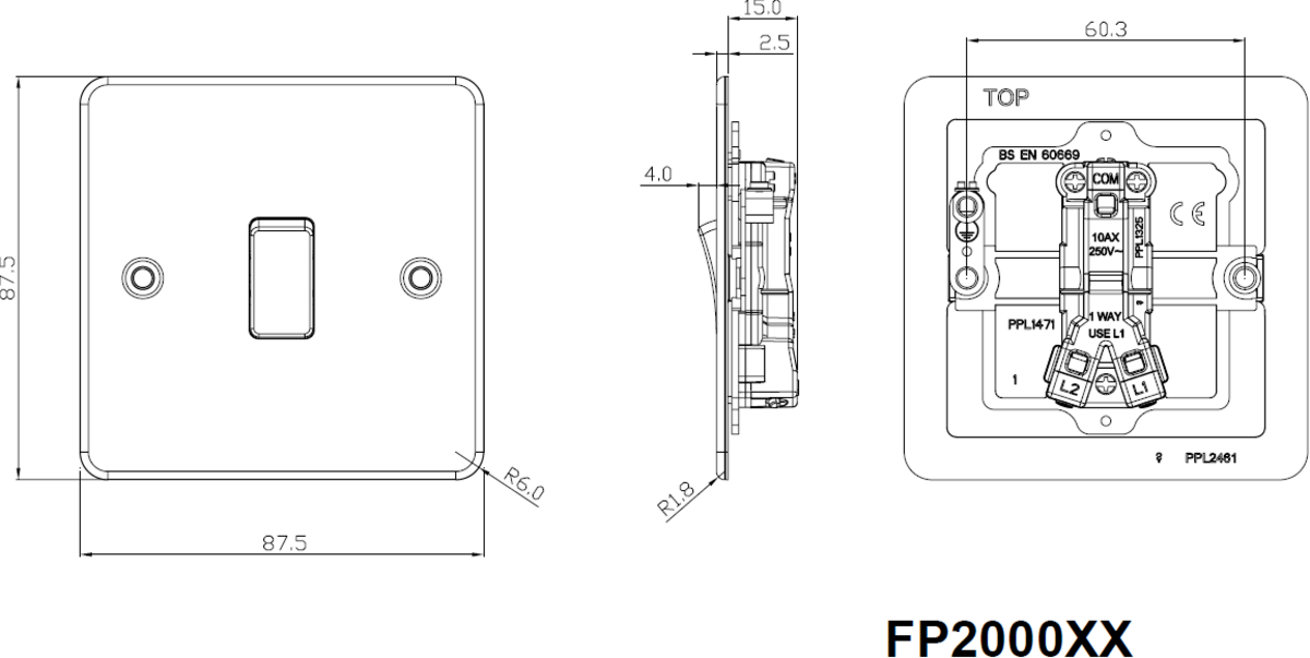 10AX 1G 2-way Switch - Brushed Chrome
