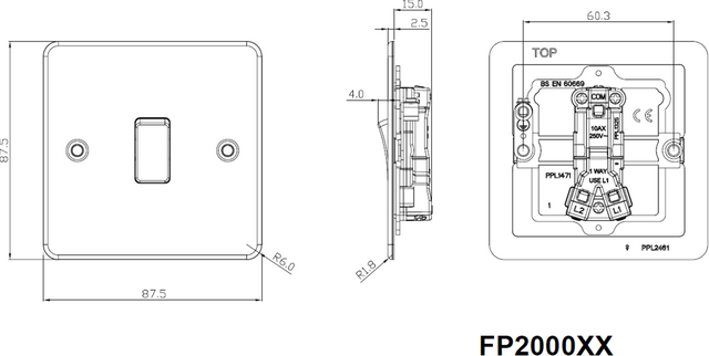 10AX 1G 2-way Switch - Brushed Chrome