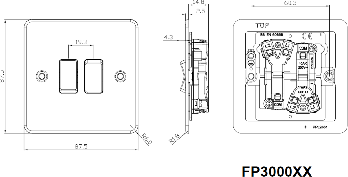 10AX Polished Brass Flat Plate Switch Side View