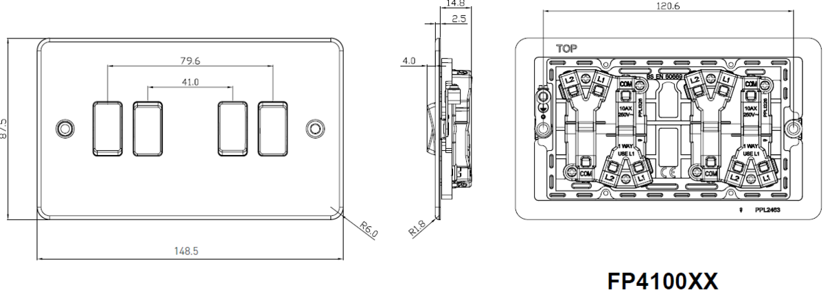 Alternative view of 10AX 4G 2-Way Switch - Brushed Chrome