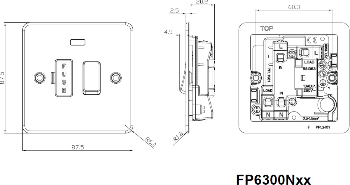 Polished Brass 13A Switched Fused Spur Unit - Additional View