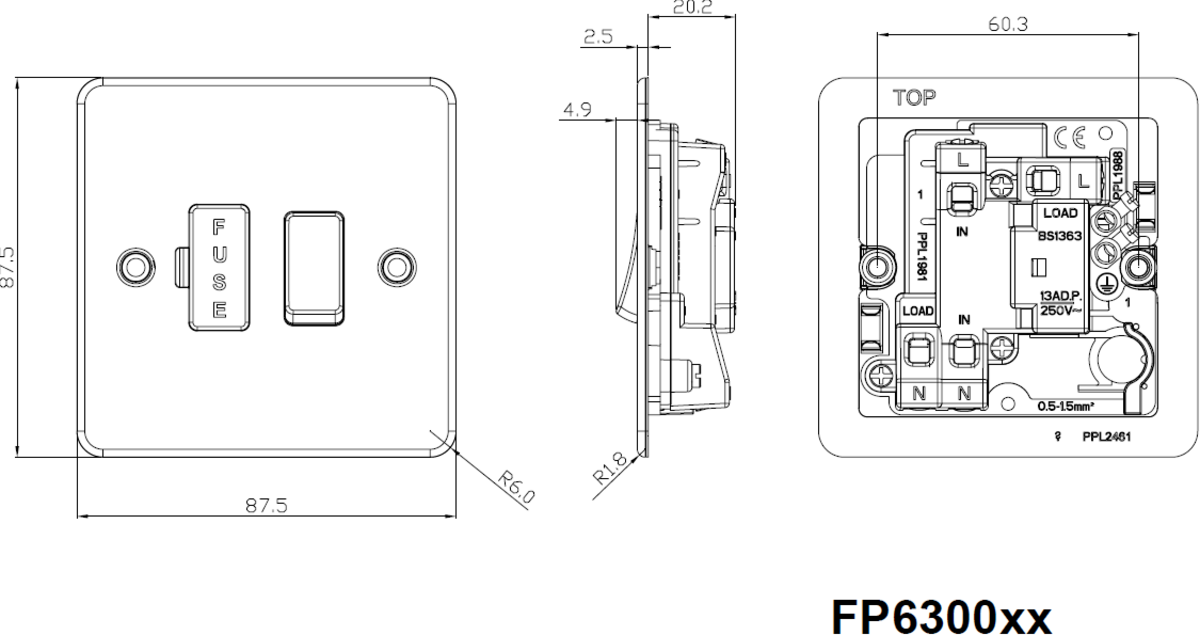 Secondary view of 13A Switched Fused Spur Unit - Polished Brass