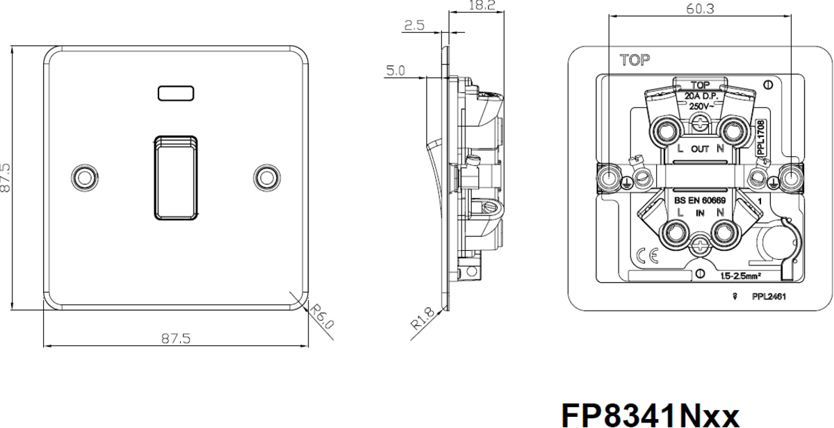Alternative view of 20A 1G DP Switch with Neon - Brushed Chrome