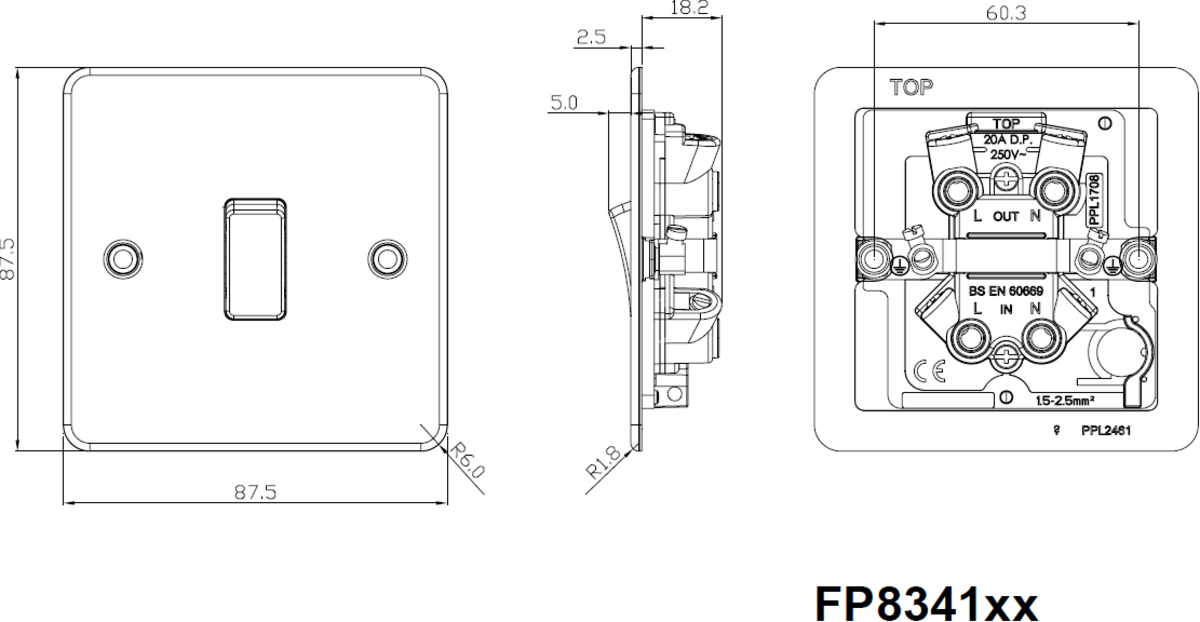 20A 1G DP Switch - Brushed Brass - Alternative View