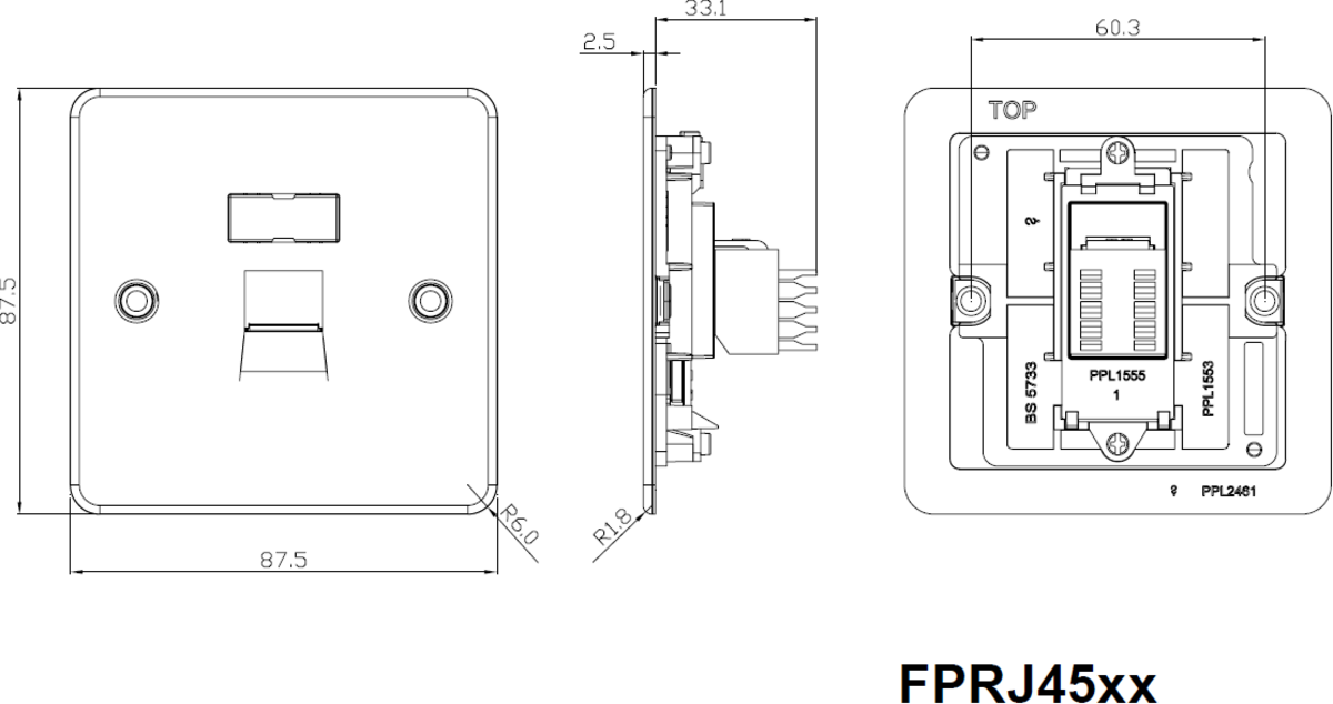 Alternative View of RJ45 Network Outlet - Brushed Brass