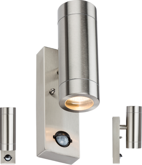 230V IP44 Stainless Steel Up/Down Wall Light with PIR Sensor