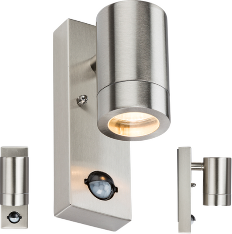 230V IP44 GU10 Stainless Steel Wall Light with PIR Sensor