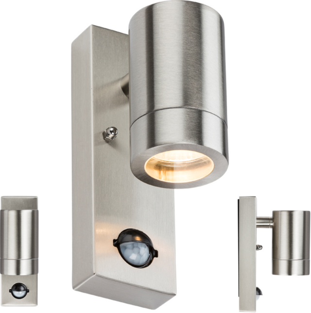 230V IP44 GU10 Stainless Steel Wall Light with PIR Sensor