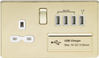 13A Switched Socket with Quad USB-A in Polished Brass with White Insert