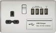 13A Switched Socket with Quad USB-A - Polished Chrome with Black Insert