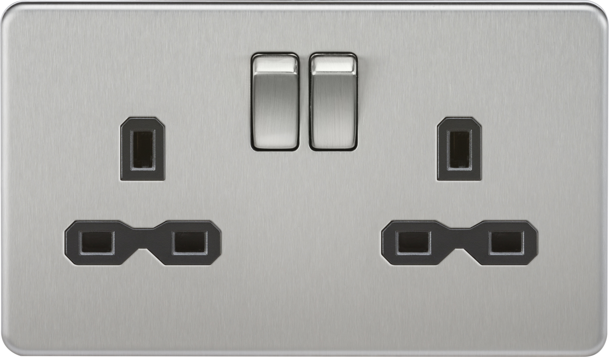 13A 2G DP Switched Socket - Brushed Chrome with Black Insert