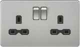 13A 2G DP Switched Socket - Brushed Chrome with Black Insert