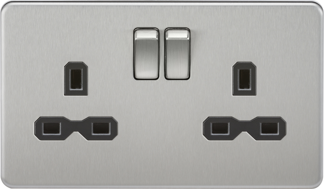 13A 2G DP Switched Socket - Brushed Chrome with Black Insert