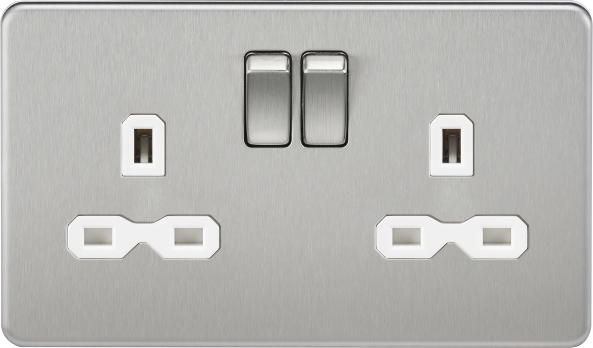 13A 2G DP Switched Socket with Twin Earths - Brushed Chrome