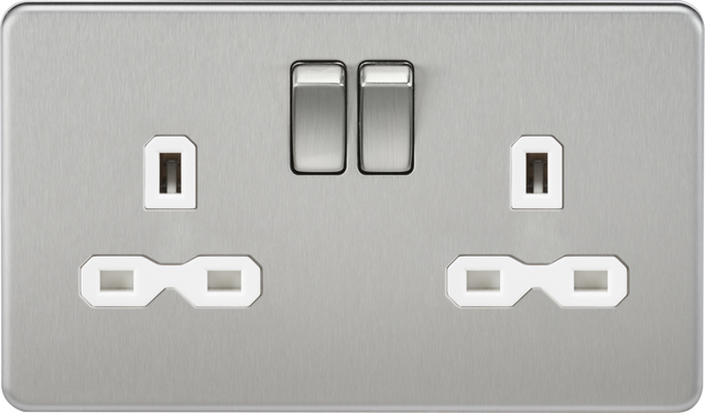 13A 2G DP Switched Socket with Twin Earths - Brushed Chrome